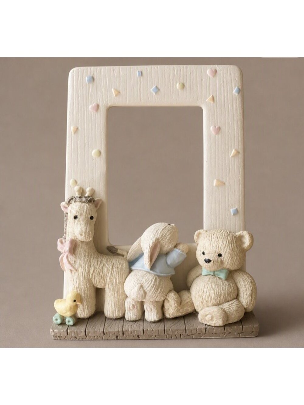 Vtg Ceramic Nursery Picture Frame Giraffe Bunny Bear Pastel Baby Decor 3.5 x5.5"